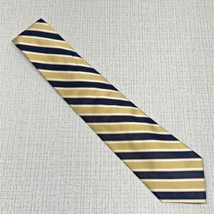 Roundtree & Yorke Silk Tie Mens OS Gold Navy Blue Striped Classic Preppy Formal